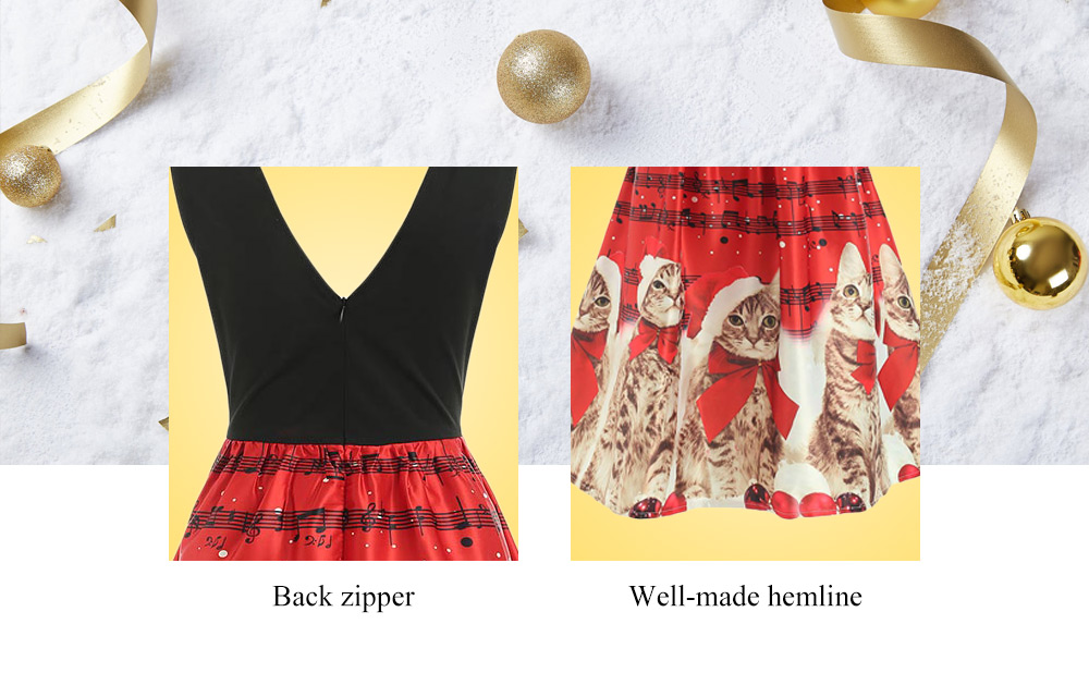 Christmas Musical Notes and Cats Flare Dress