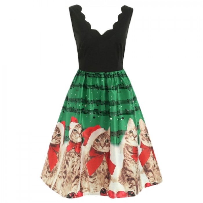 Christmas Musical Notes and Cats Dress